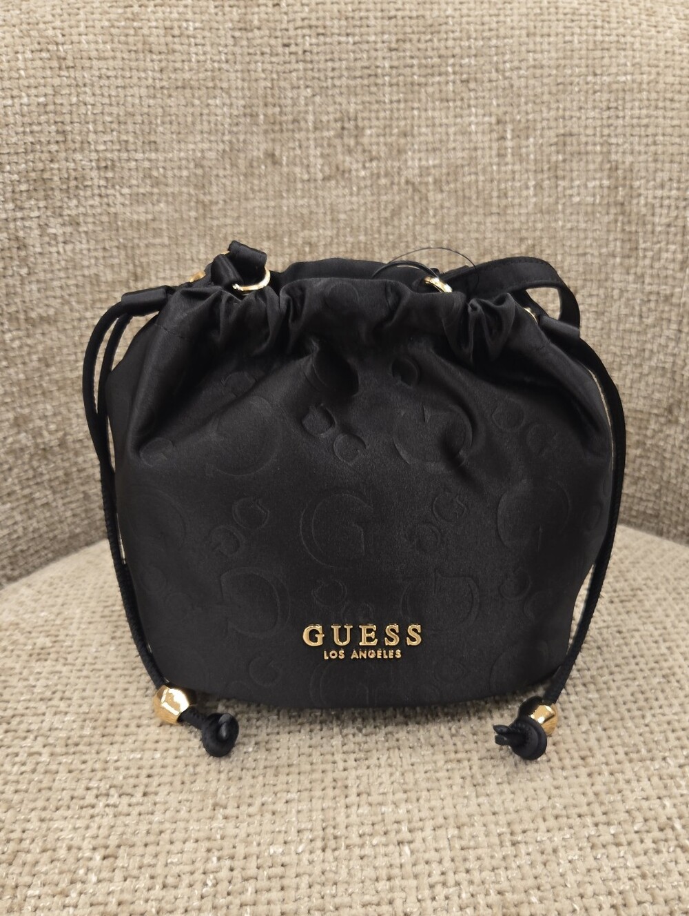 GUESS Black Drawstring Logo Handbag